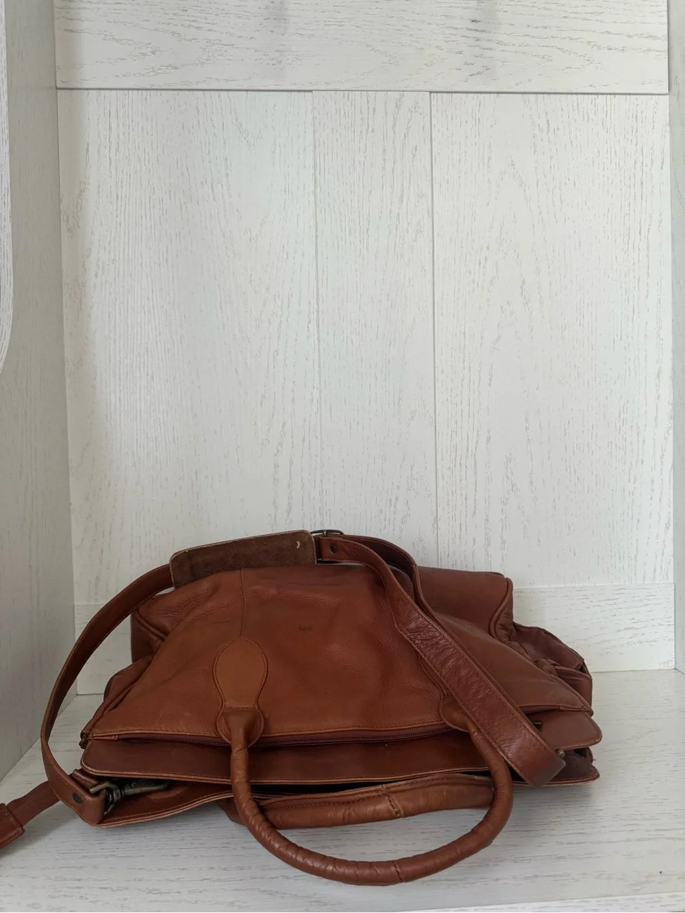 Graffeo Leather Briefcase Tote in Cognac